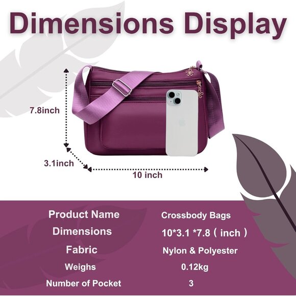 Women's Lightweight Nylon Crossbody Bag with Adjustable Strap and Zipper Closure - Picture 5 of 8